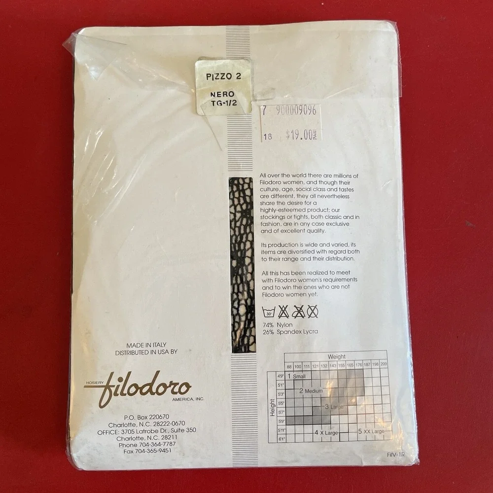 Filodoro Black Fishnet Vintage Size 1/2 Nero Made In‎ Italy Pantyhose